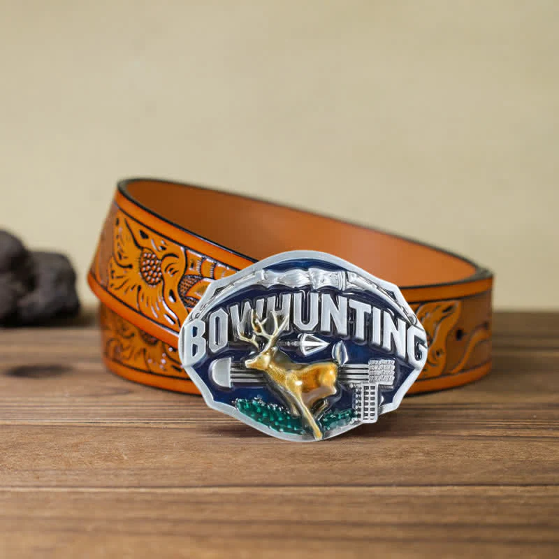 Men's DIY Bowhunting Deer Enamel Buckle Leather Belt - Image 17