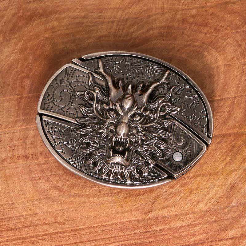 Men's DIY Brave Dragon Hidden Folding Knife Leather Belt - Image 3