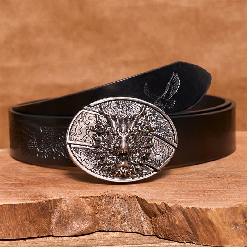 Men's DIY Brave Dragon Hidden Folding Knife Leather Belt - Image 8