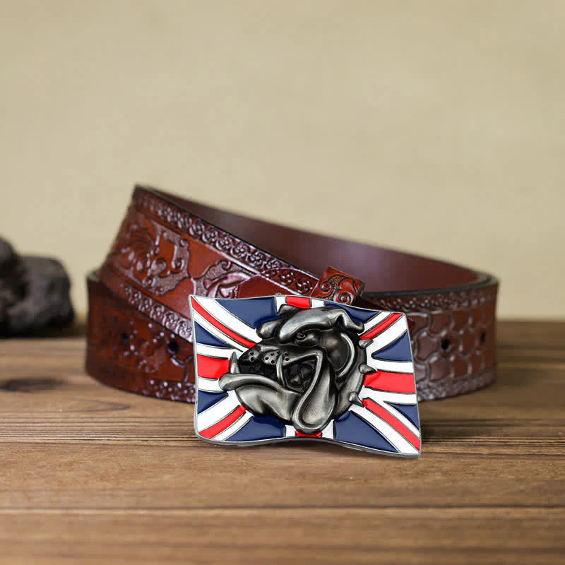 Men's DIY British Flag Bulldog Head Buckle Leather Belt - Image 12