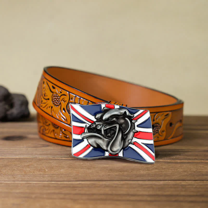 Men's DIY British Flag Bulldog Head Buckle Leather Belt - Image 16
