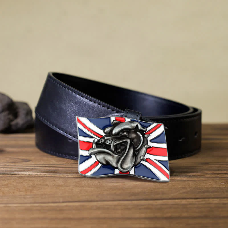 Men's DIY British Flag Bulldog Head Buckle Leather Belt - Image 4