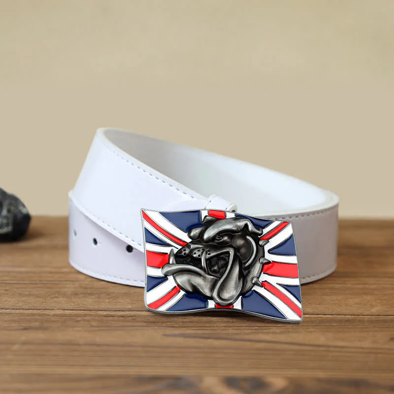 Men's DIY British Flag Bulldog Head Buckle Leather Belt - Image 6