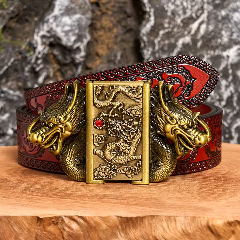 Men's DIY Bronze Double Dragons Leather Belt with Hidden Lighter - Image 10