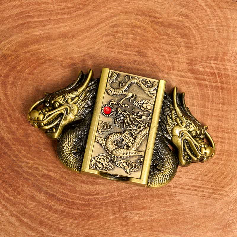Men's DIY Bronze Double Dragons Leather Belt with Hidden Lighter - Image 3