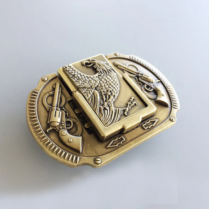 Men's DIY Bronze Eagle Guns Leather Belt with Hidden Lighter - Image 3
