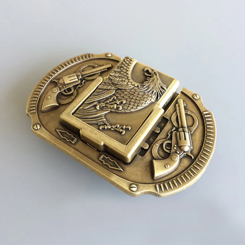 Men's DIY Bronze Eagle Guns Leather Belt with Hidden Lighter - Image 4