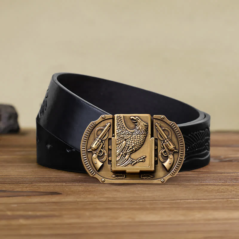 Men's DIY Bronze Eagle Guns Leather Belt with Hidden Lighter - Image 5
