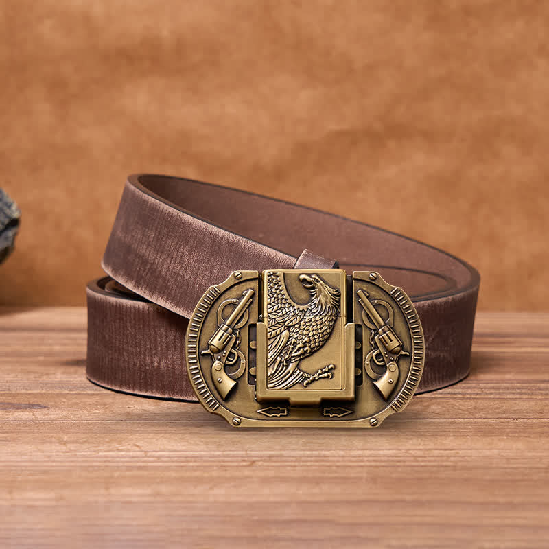 Men's DIY Bronze Eagle Guns Leather Belt with Hidden Lighter - Image 8