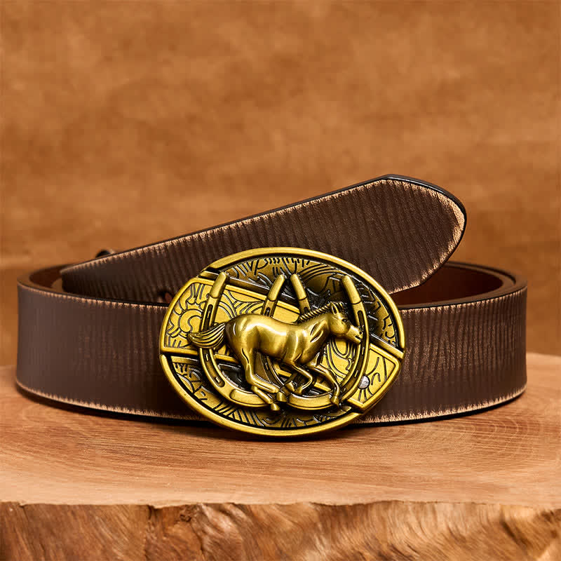 Men's DIY Bronze Galloping Horse Hidden Folding Knife Leather Belt - Image 9