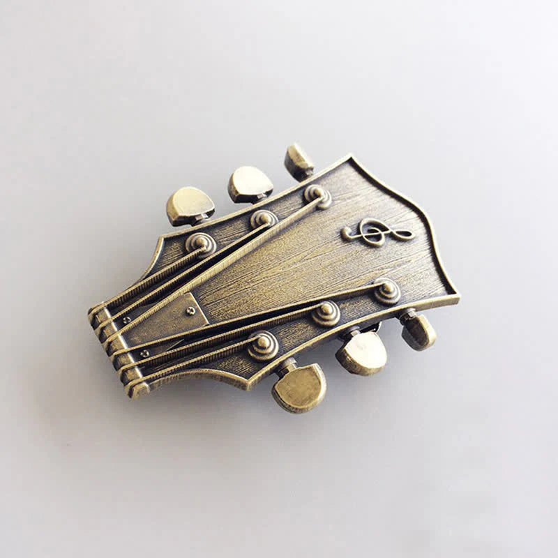 Men's DIY Bronze Guitar Music Buckle Leather Belt - Image 3