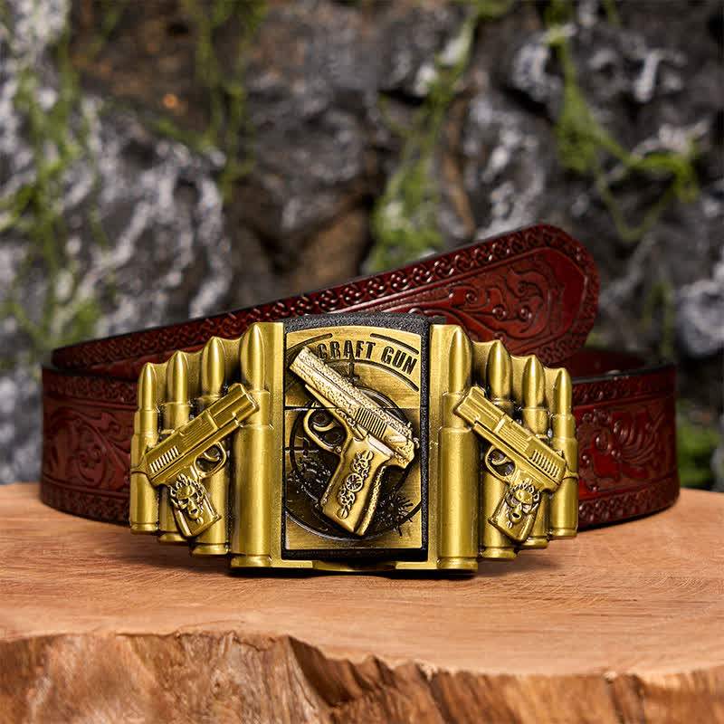 Men's DIY Bronze Gun & Bullet Pattern Leather Belt with Hidden Lighter - Image 10