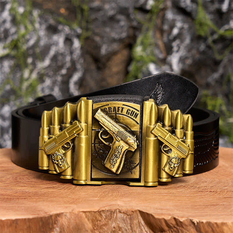 Men's DIY Bronze Gun & Bullet Pattern Leather Belt with Hidden Lighter - Image 3