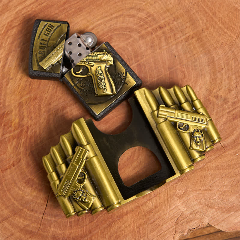 Men's DIY Bronze Gun & Bullet Pattern Leather Belt with Hidden Lighter - Image 6