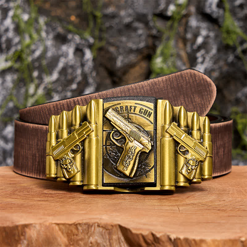 Men's DIY Bronze Gun & Bullet Pattern Leather Belt with Hidden Lighter - Image 9