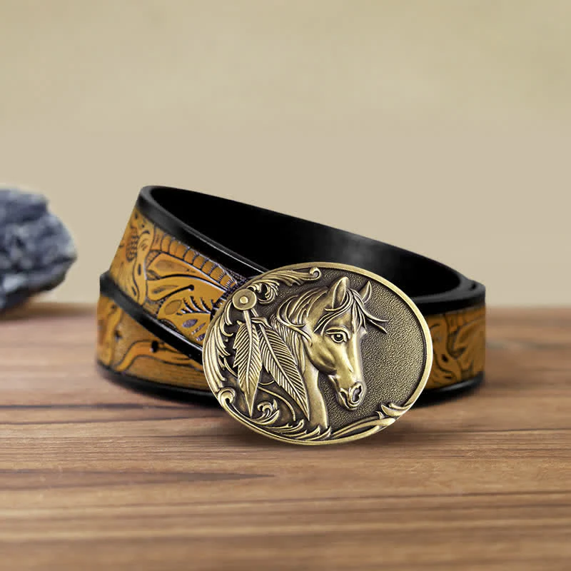 Men's DIY Bronze Horse Buckle Leather Belt - Image 10