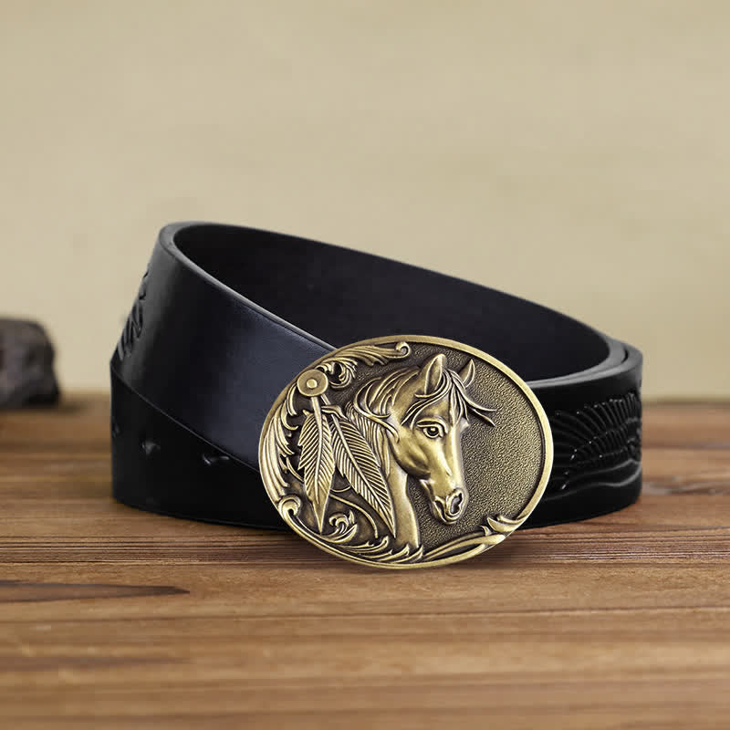 Men's DIY Bronze Horse Buckle Leather Belt - Image 6