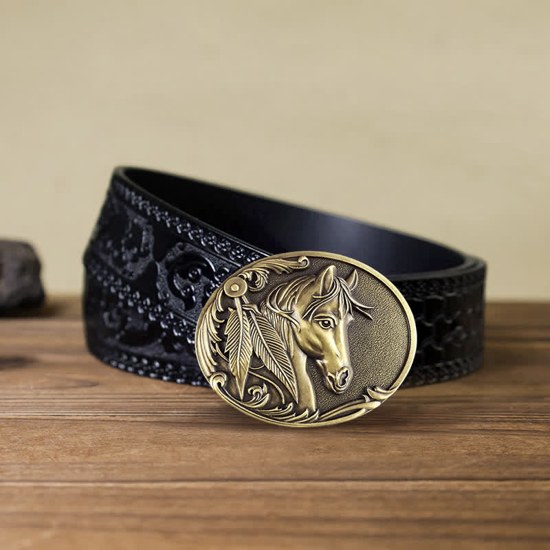 Men's DIY Bronze Horse Buckle Leather Belt - Image 8