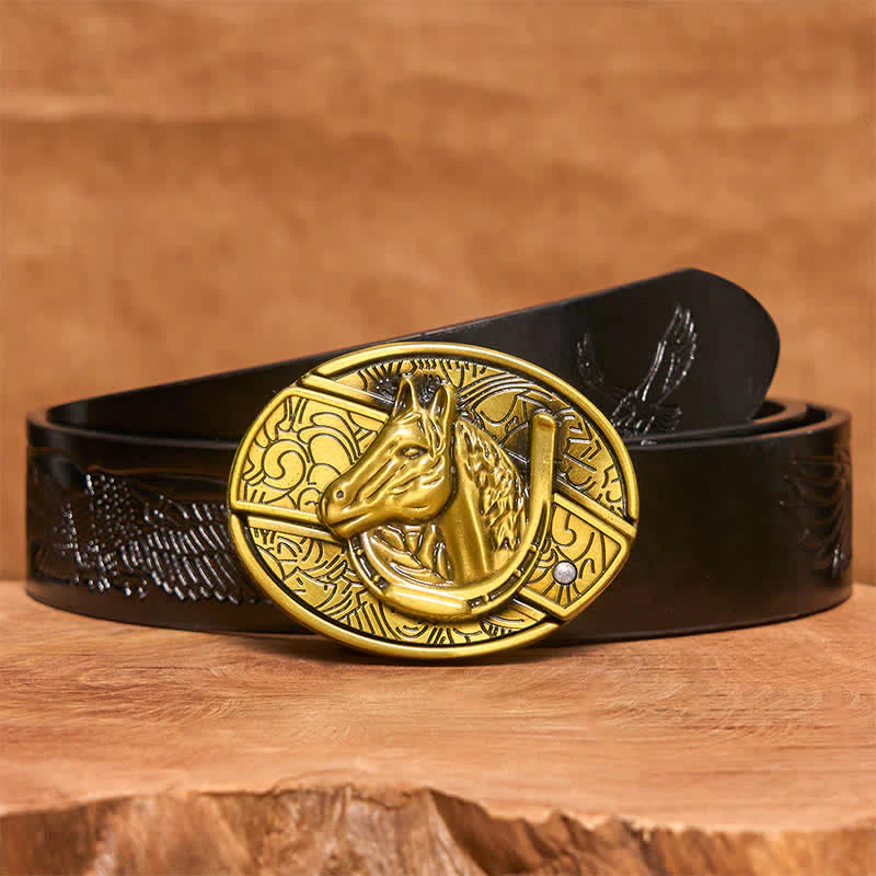 Men's DIY Bronze Horse Head Hidden Folding Knife Leather Belt - Image 7
