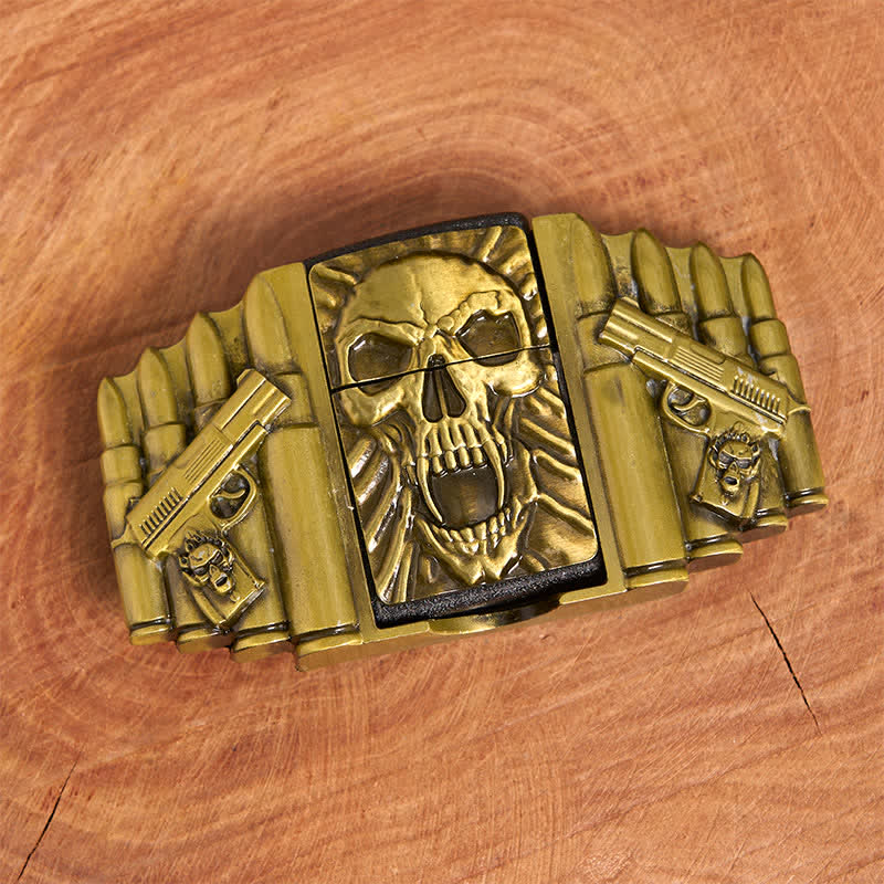 Men's DIY Bronze Scary Skull Head Leather Belt With Hidden Lighter - Image 4
