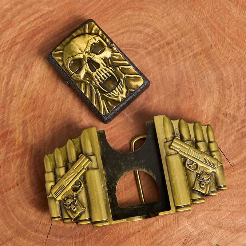 Men's DIY Bronze Scary Skull Head Leather Belt With Hidden Lighter - Image 5