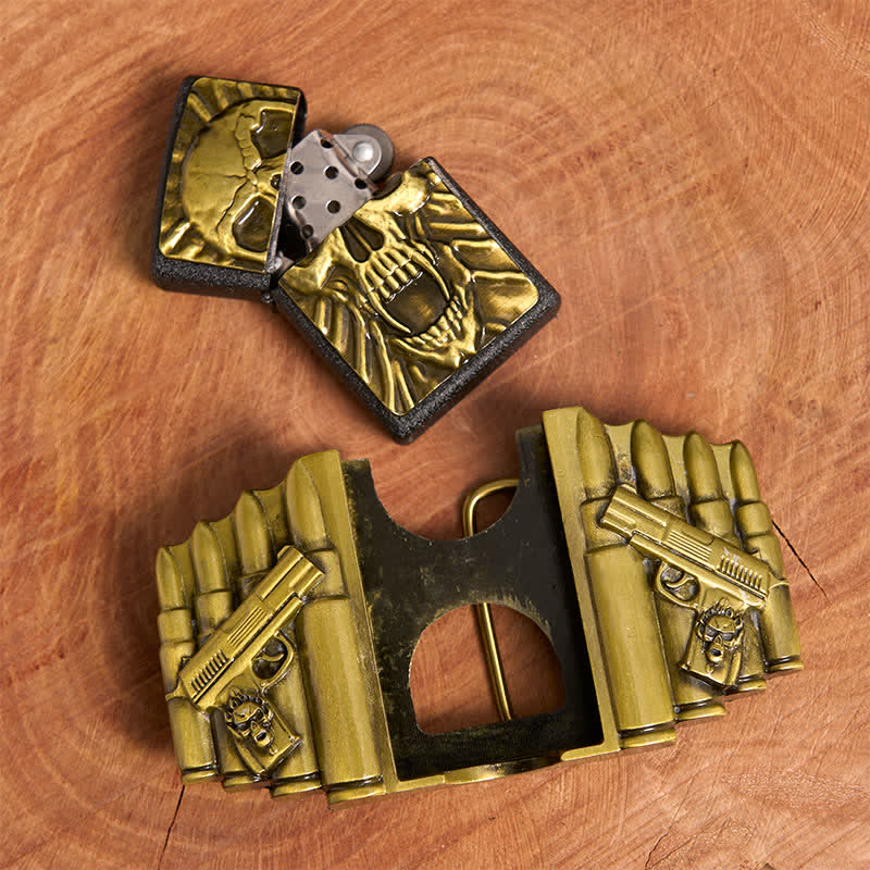 Men's DIY Bronze Scary Skull Head Leather Belt With Hidden Lighter - Image 6
