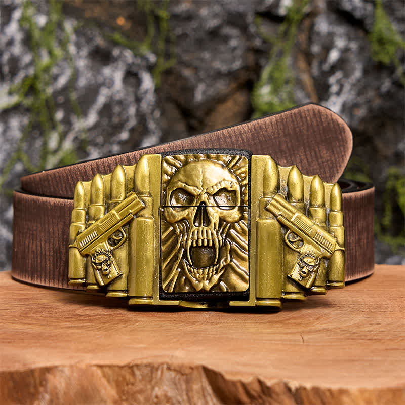 Men's DIY Bronze Scary Skull Head Leather Belt With Hidden Lighter - Image 9