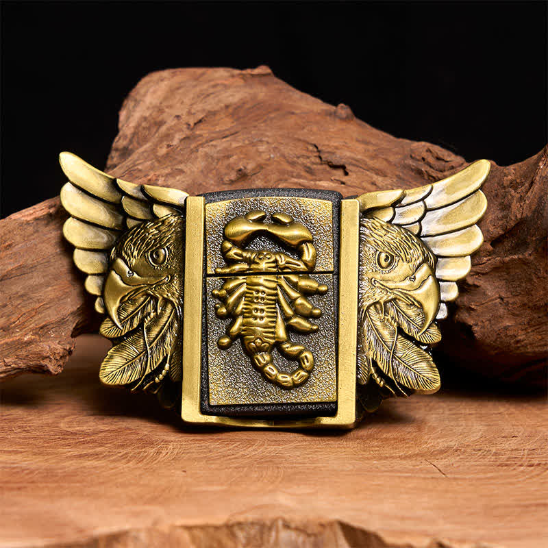 Men's DIY Bronze Scopion & Eagle Leather Belt With Hidden Lighter