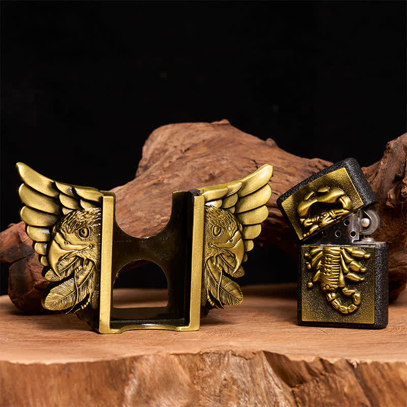 Men's DIY Bronze Scopion & Eagle Leather Belt With Hidden Lighter - Image 2