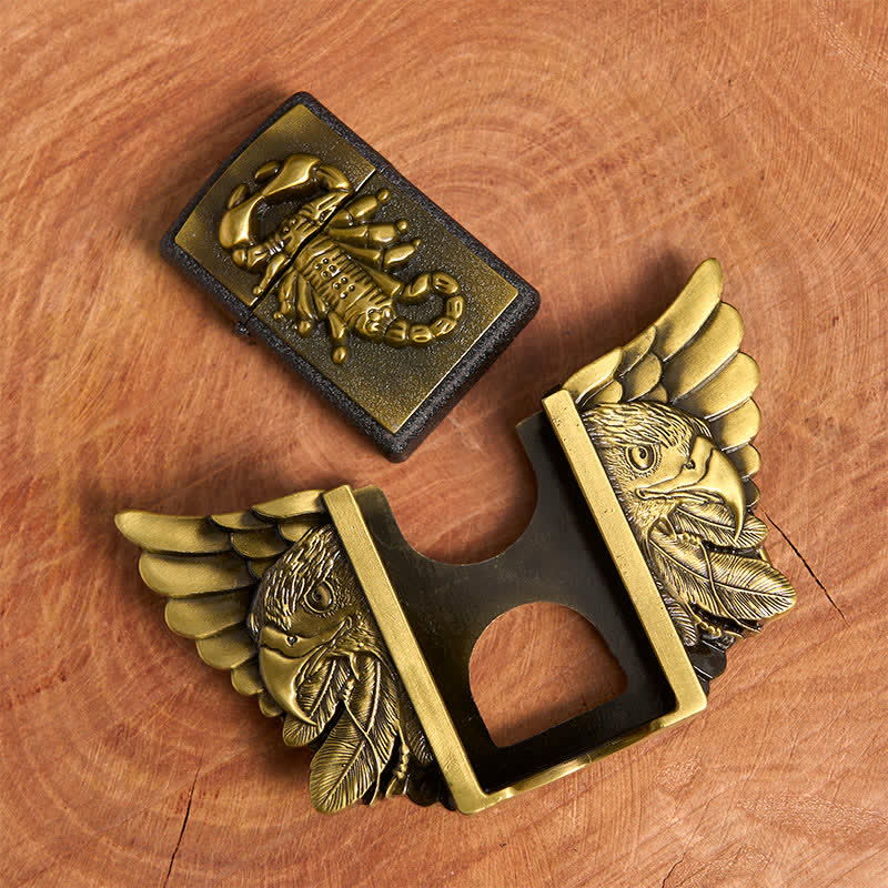Men's DIY Bronze Scopion & Eagle Leather Belt With Hidden Lighter - Image 6