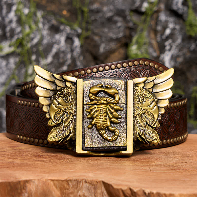Men's DIY Bronze Scopion & Eagle Leather Belt With Hidden Lighter - Image 8