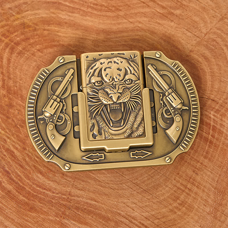 Men's DIY Bronze Tiger Wildlife Leather Belt with Hidden Lighter - Image 8