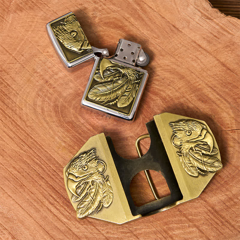 Men's DIY Bronze Triple Eagle Leather Belt with Hidden Lighter - Image 2