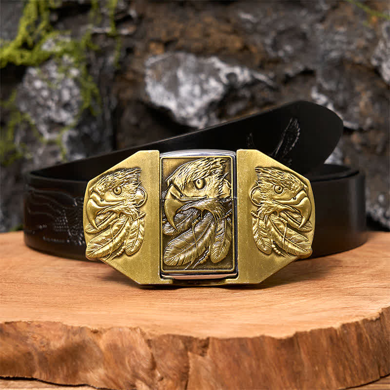 Men's DIY Bronze Triple Eagle Leather Belt with Hidden Lighter - Image 5