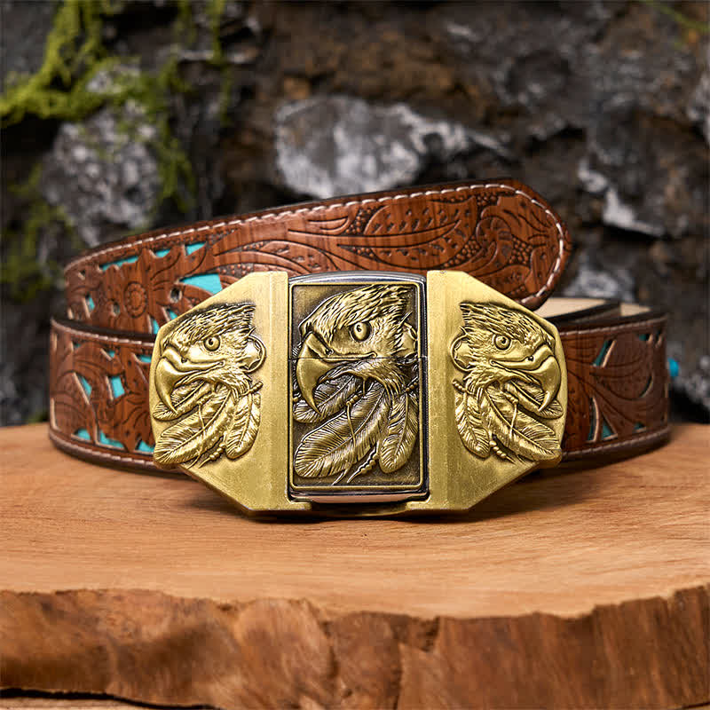 Men's DIY Bronze Triple Eagle Leather Belt with Hidden Lighter - Image 6