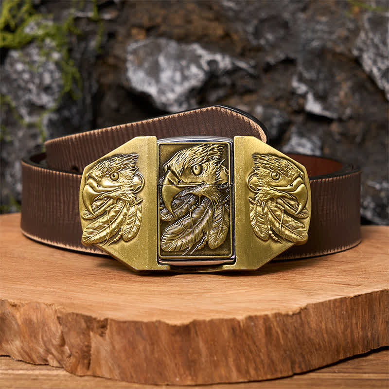 Men's DIY Bronze Triple Eagle Leather Belt with Hidden Lighter - Image 8