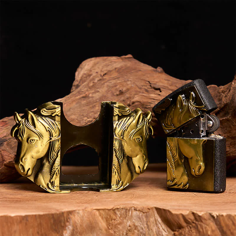 Men's DIY Bronze Triple Horses Leather Belt With Hidden Lighter - Image 2