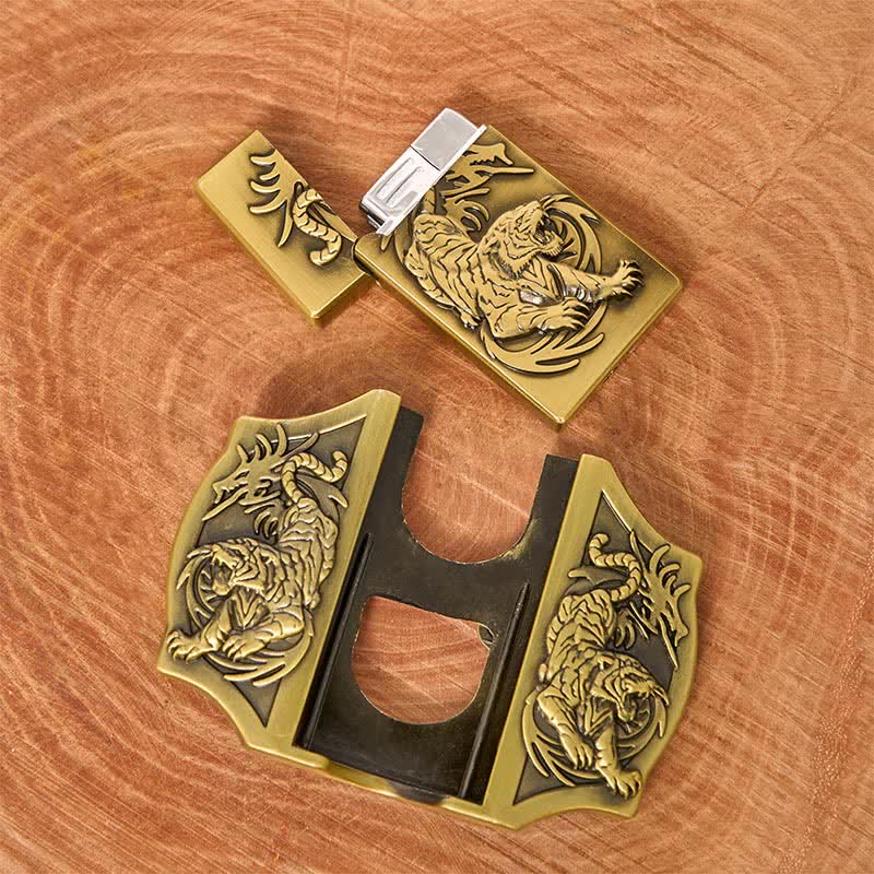 Men's DIY Bronze Triple Tiger Leather Belt with Hidden Lighter - Image 10