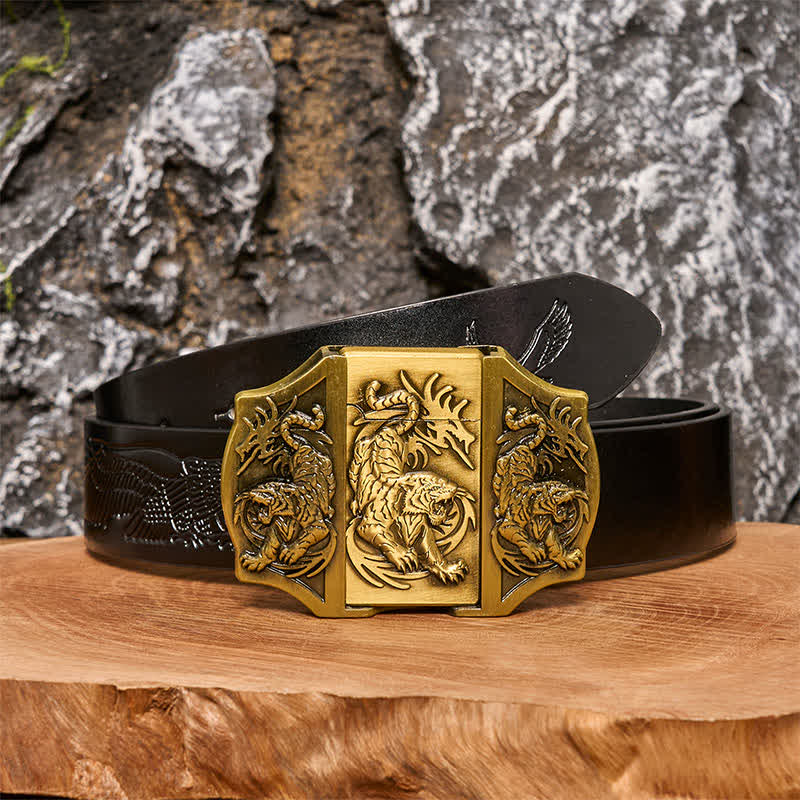 Men's DIY Bronze Triple Tiger Leather Belt with Hidden Lighter - Image 3
