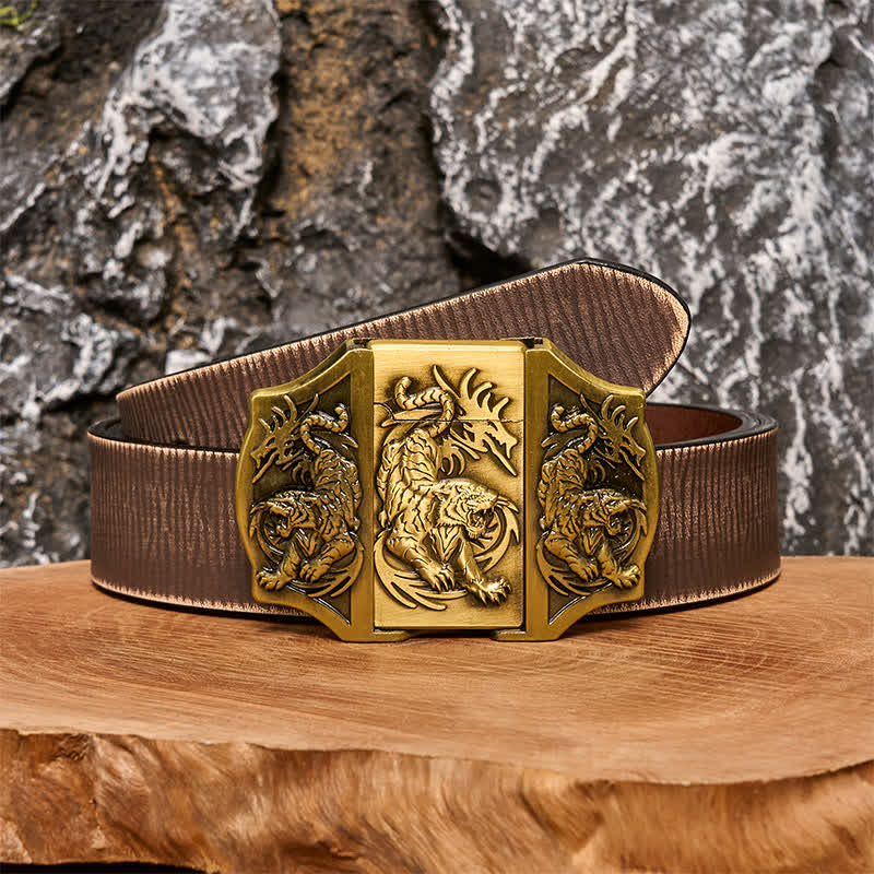 Men's DIY Bronze Triple Tiger Leather Belt with Hidden Lighter - Image 6