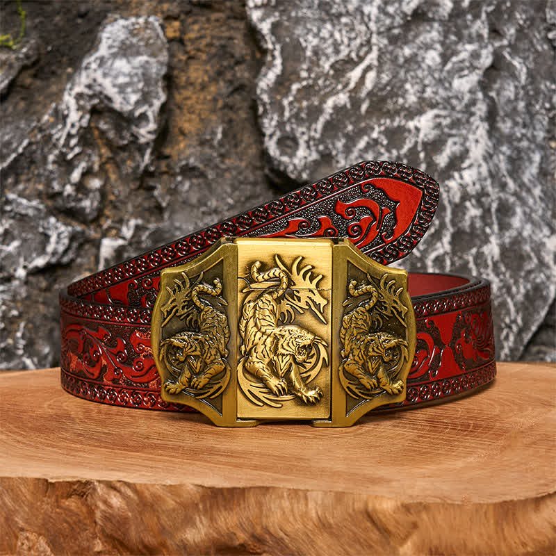 Men's DIY Bronze Triple Tiger Leather Belt with Hidden Lighter - Image 7