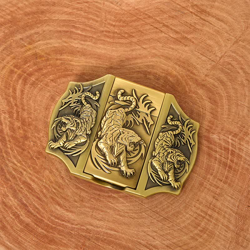 Men's DIY Bronze Triple Tiger Leather Belt with Hidden Lighter - Image 8