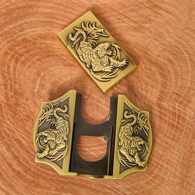 Men's DIY Bronze Triple Tiger Leather Belt with Hidden Lighter - Image 9