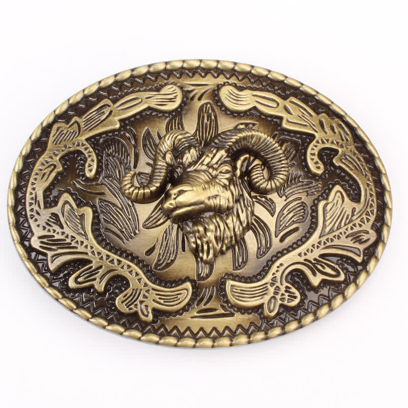 Men's DIY Bronze Wild Goat Head Buckle Leather Belt - Image 3