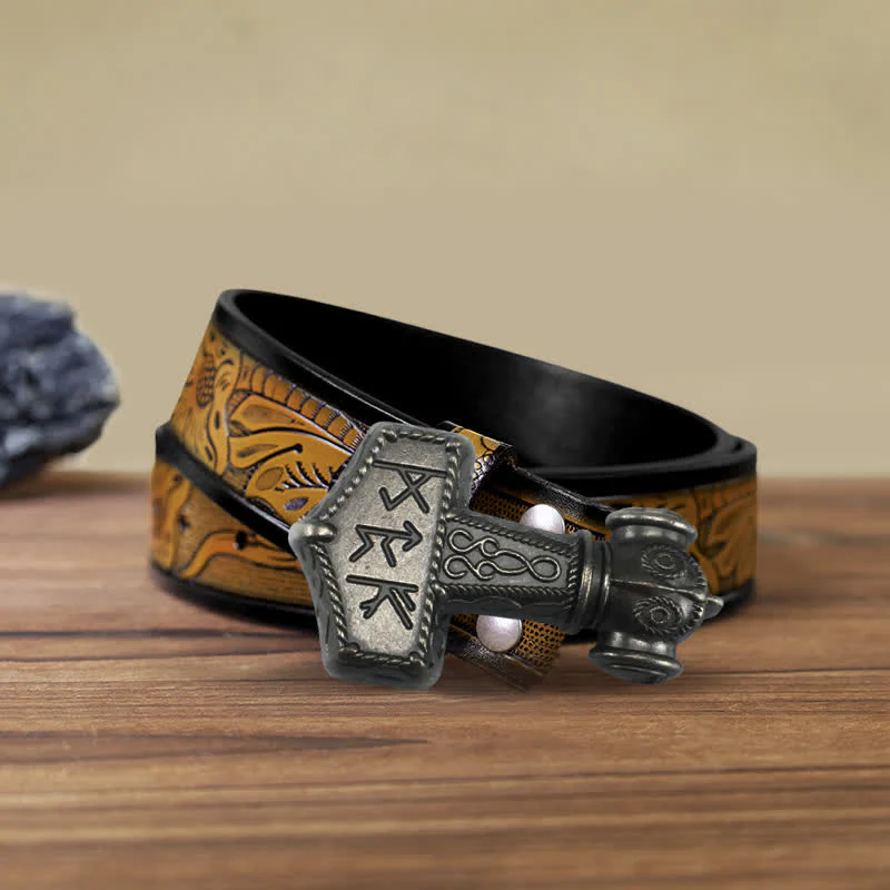 Men's DIY Brutal Viking Hammer Buckle Leather Belt - Image 16