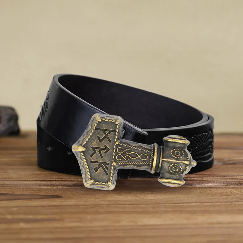 Men's DIY Brutal Viking Hammer Buckle Leather Belt - Image 4
