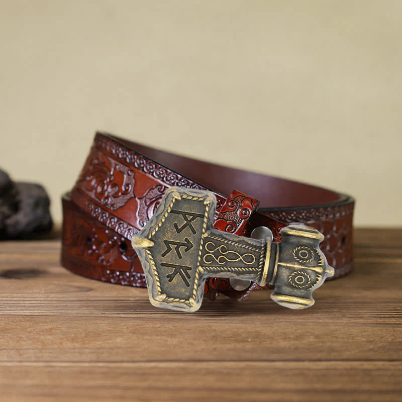 Men's DIY Brutal Viking Hammer Buckle Leather Belt - Image 7