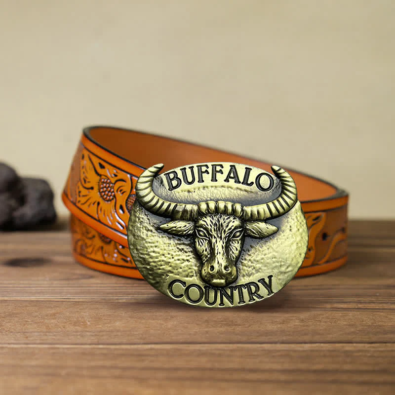 Men's DIY Buffalo Country Buckle Leather Belt - Image 10