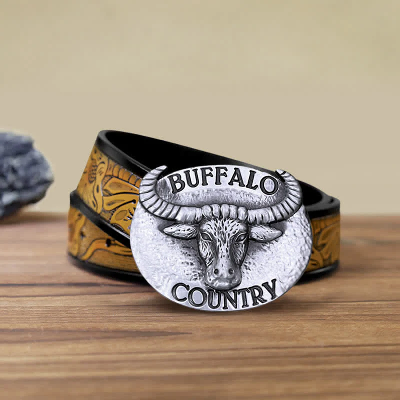 Men's DIY Buffalo Country Buckle Leather Belt - Image 17