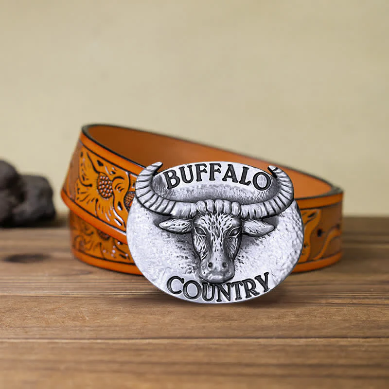 Men's DIY Buffalo Country Buckle Leather Belt - Image 18
